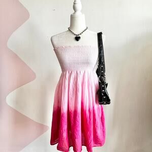 Pink Ombre Tube Top Dress, Y2K 2000s Festival Vacation‎ Girly Medium